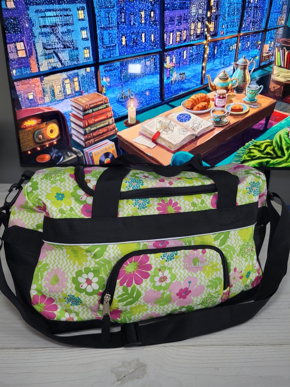 L.L. Bean Duffle Bag Retro Floral Travel Vacation Gym.